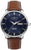 Herrenuhr Zeppelin Atlantic mit dunkelblauem Zifferblatt, braunem Lederband und Tages-/Datumsanzeige
