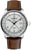 Herrenuhr mit silbernem Gehäuse und braunem Lederarmband, GMT-Zifferblatt mit Datum