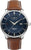 Herrenarmbanduhr Zeppelin Atlantic mit GMT, dunkelblauem Zifferblatt, braunem Lederband