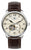 Herrenarmbanduhr mit silbernem Gehäuse, cremefarbenem Zifferblatt und braunem Lederband (Automatik).