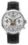 Herrenuhr mit schwarzem Lederarmband, silbernem Gehäuse und weißem Zifferblatt mit Mondphase