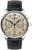 Herrenarmbanduhr mit schwarzem Lederband, silbernem rundem Gehäuse und beigem Chronograph-Zifferblatt