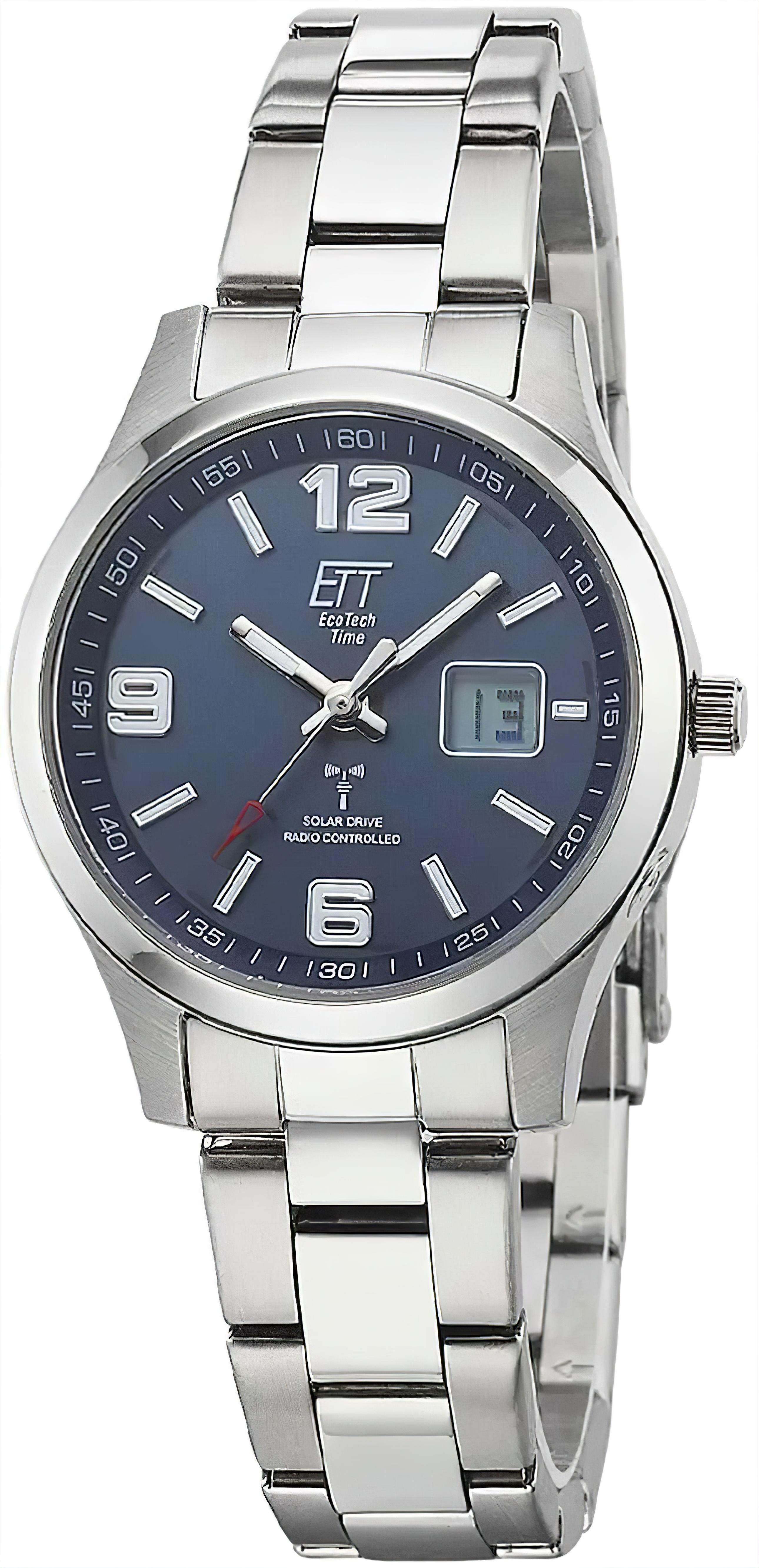 Damenuhr mit rundem blauem Zifferblatt, silbernem Metallarmband und Datumsanzeige