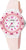 Lorus Kinderuhr mit rosafarbenem Armband, analogem Ziffernblatt und pinken Markierungen