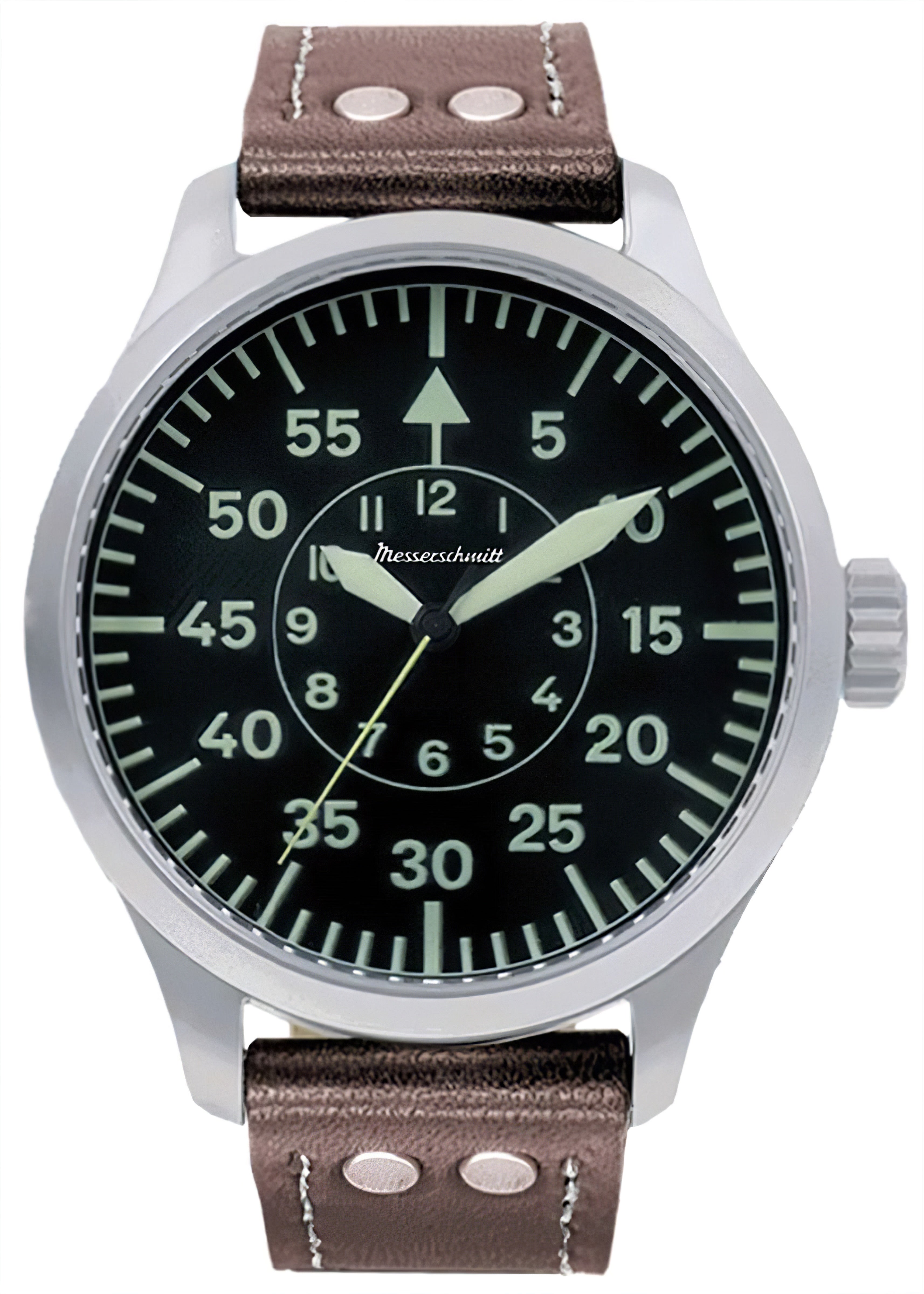 Messerschmitt Herrenuhr ME-47XL mit dunkelgrünem Zifferblatt und braunem Lederarmband