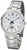 Herrenarmbanduhr Regent mit Edelstahlband, rundem Zifferblatt weiß und blauen Indexen, Anzeige