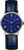 Bracelet de montre pour homme avec boîtier rond argenté, cadran bleu et bracelet en cuir