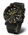 Herrenarmbanduhr mit schwarzem Zifferblatt, Chronographen-Optik und schwarzem Armband