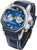 Herrenarmbanduhr mit blauem Lederarmband, silbernem Gehäuse und blauem Zifferblatt