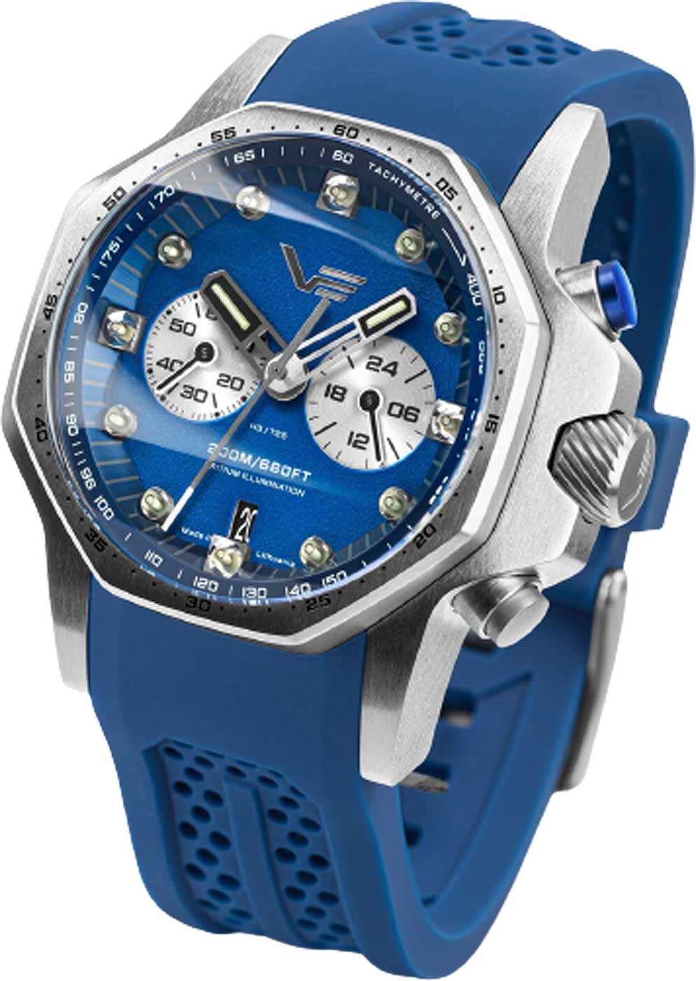 Herrenarmbanduhr mit blauem Silikonarmband und silbernem Gehäuse, blauem Zifferblatt