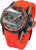 Montre homme avec boîtier noir, bracelet en silicone orange et cadran gris