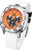 Montre homme avec boîtier argenté, cadran orange et bracelet en caoutchouc beige