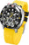 Herrenarmbanduhr mit gelbem Silikonarmband, schwarzem Zifferblatt und Chronographenanzeige