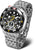 Bracelet de montre pour homme en acier inoxydable, cadran noir et accents jaunes