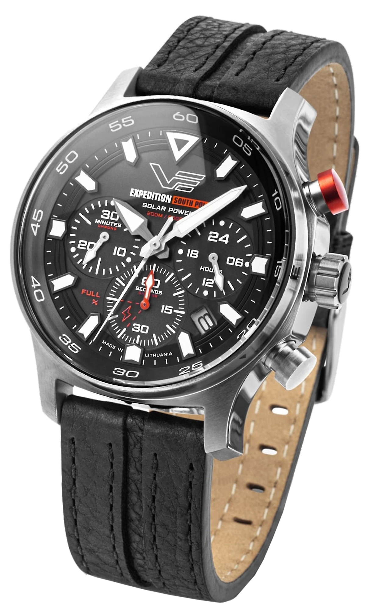 Bracelet pour homme avec cadran noir, boîtier en acier inoxydable et bracelet en cuir noir