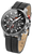 Bracelet pour homme avec cadran noir, boîtier en acier inoxydable et bracelet en cuir noir