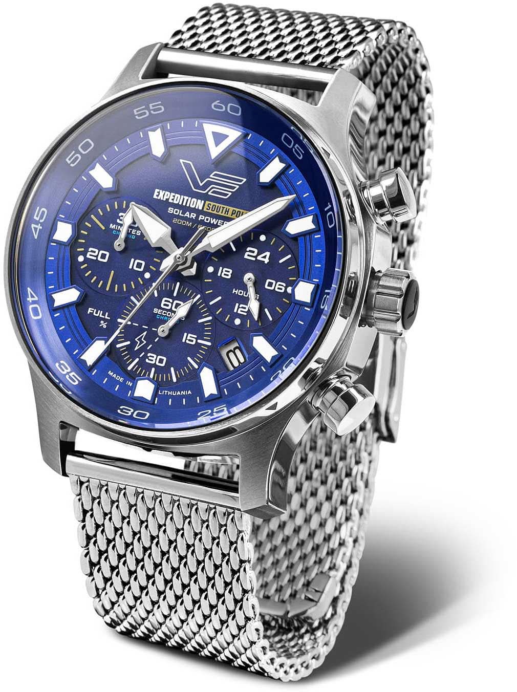 Bracelet de montre pour homme avec cadran bleu et bracelet en métal argenté