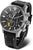 Montre homme : bracelet en cuir noir, cadran noir, design chronographe
