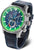 Herrenuhr mit blauem Lederarmband, grünem Zifferblatt und silbernem Gehäuse