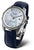 Montre pour femme avec bracelet en cuir bleu, boîtier argenté et cadran clair