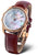 Montre pour femme avec boîtier rond couleur or rose, cadran argenté et bracelet en cuir marron