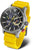 Montre pour homme : bracelet en silicone jaune, cadran noir, boîtier en acier inoxydable
