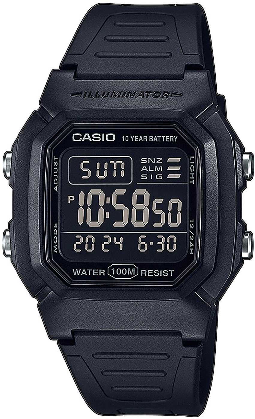 Montre numérique Casio W-800H avec pile de 10 ans, bracelet noir, écran LCD