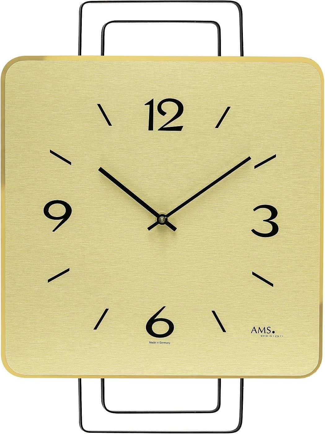 Horloge murale AMS 42x30x5 cm laiton, bois • Design moderne • Mouvement à quartz précis