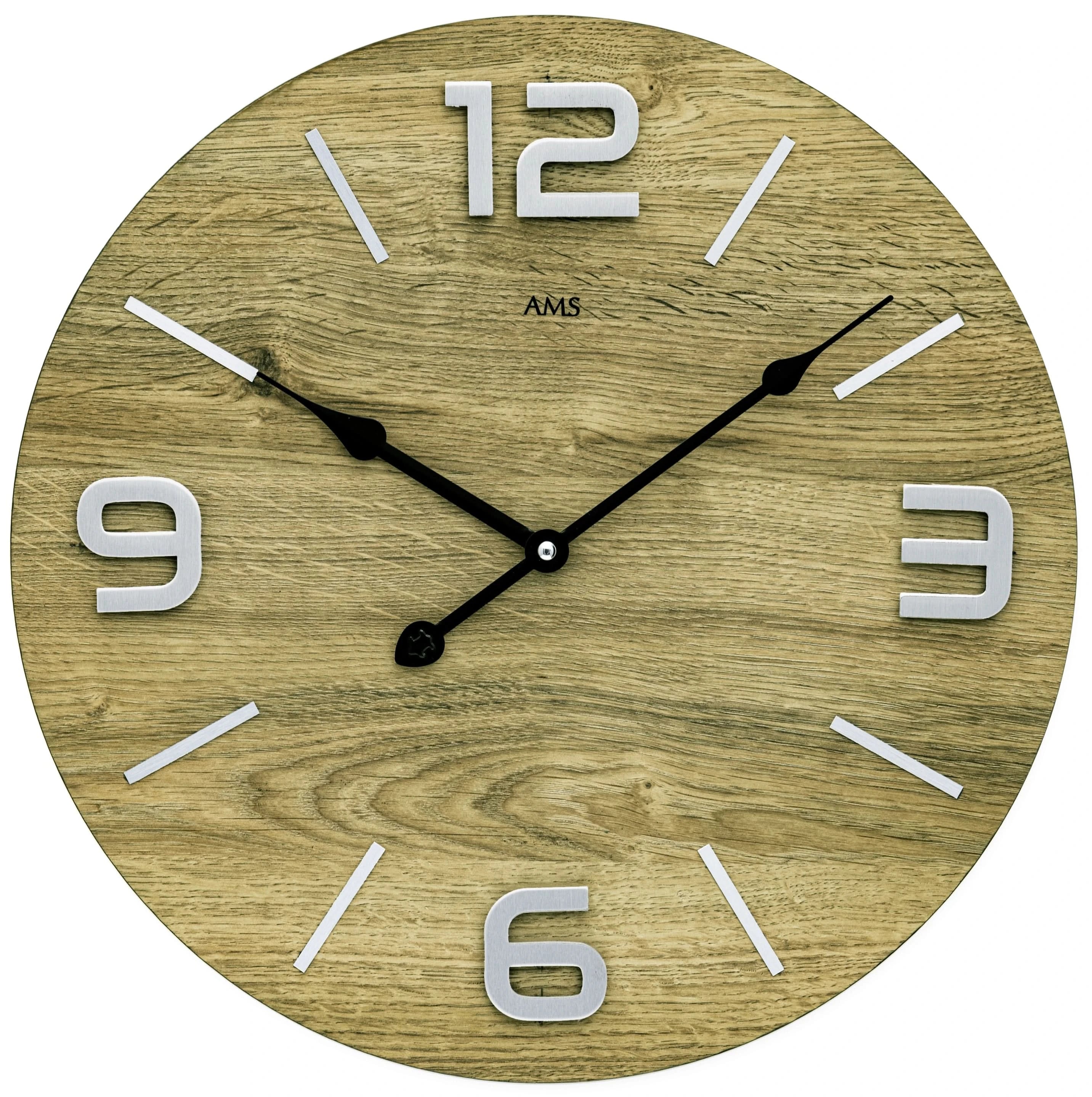 Horloge murale AMS 40 cm Ø Bois • Mouvement à quartz silencieux • Design intemporel