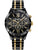 Herren-Chronograph mit schwarzem Zifferblatt und goldenen Akzenten, Edelstahlarmband