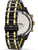 Chronograph von hinten mit Edelstahlgehäuse und goldenen Details, zweifarbiges Armband