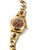 Goldfarbene Damenarmbanduhr am Gliederarmband, braunrotes Zifferblatt mit Indexen