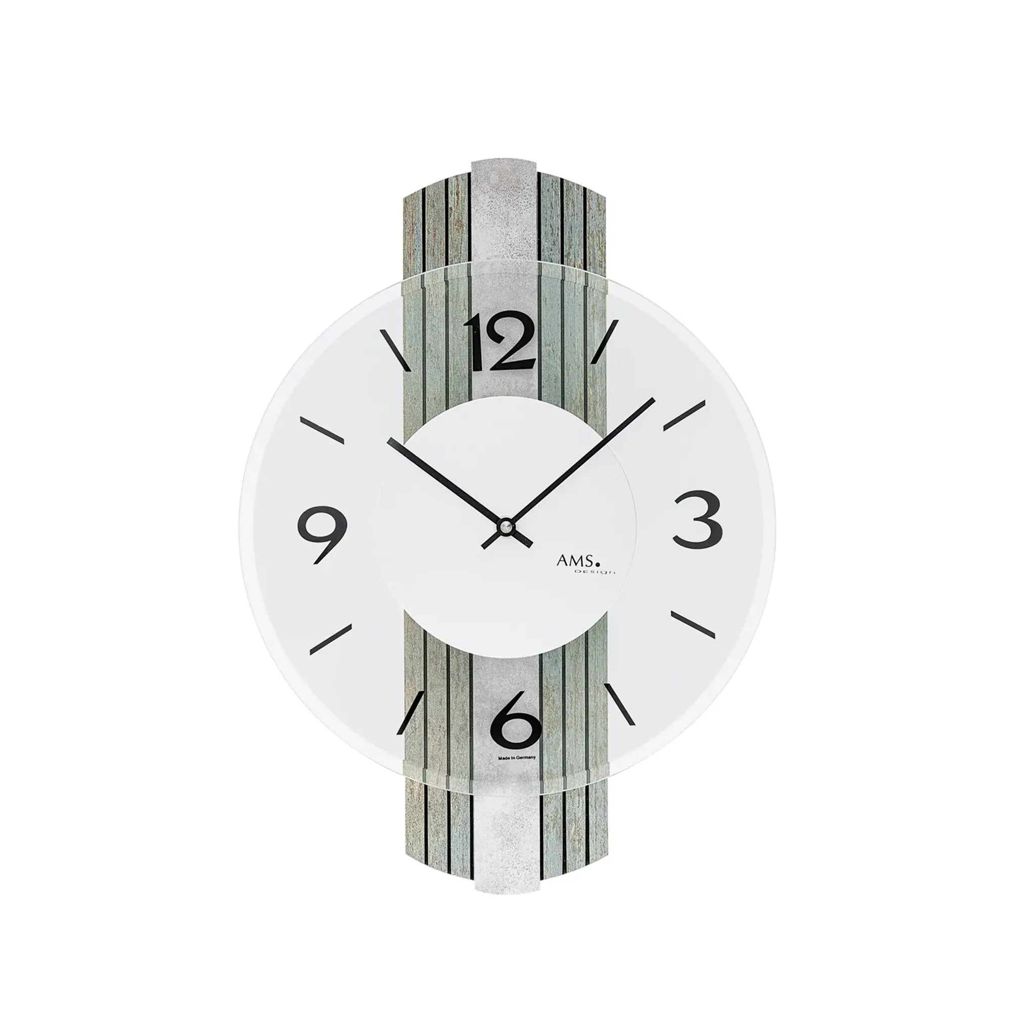 Wanduhr mit Holzdekor, facettiertem Mineralglas und silberantiker Optik