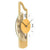 Messingfarbene Wanduhr mit Holzgehäuse, facettiertem Mineralglas und rundem Zifferblatt