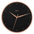 Horloge murale Hermle avec cadran noir, aiguilles or rose et bordure en métal