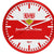 Horloge murale ronde avec cadre rouge et bord blanc, logo VfB et « furchtlos und treu »