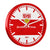 Horloge murale ronde avec cadre rouge, cadran blanc, emblème du VfB et aiguilles argentées