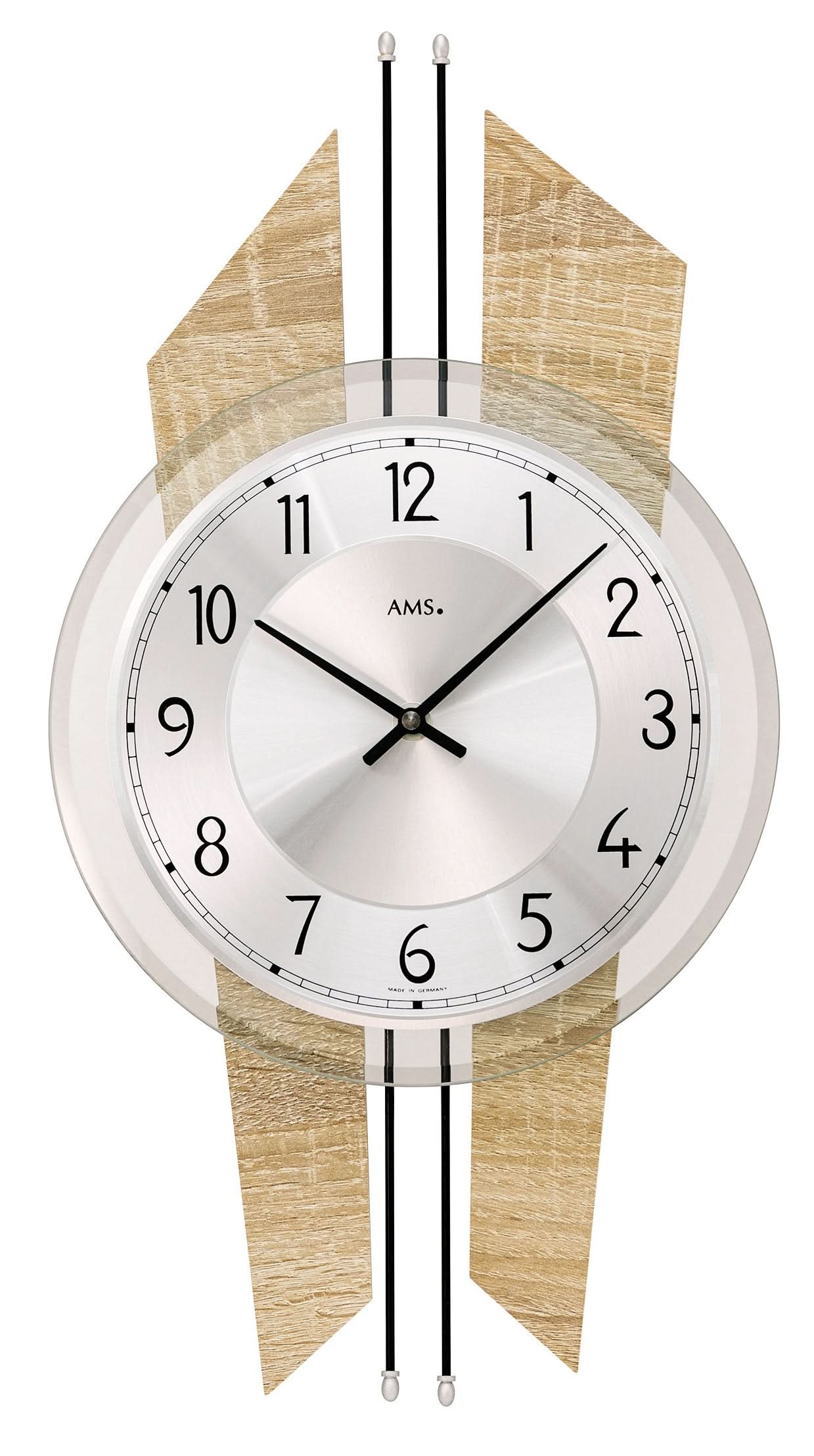 AMS Horloge murale 40x40x5 cm en bois • Mouvement radio précis • Design moderne
