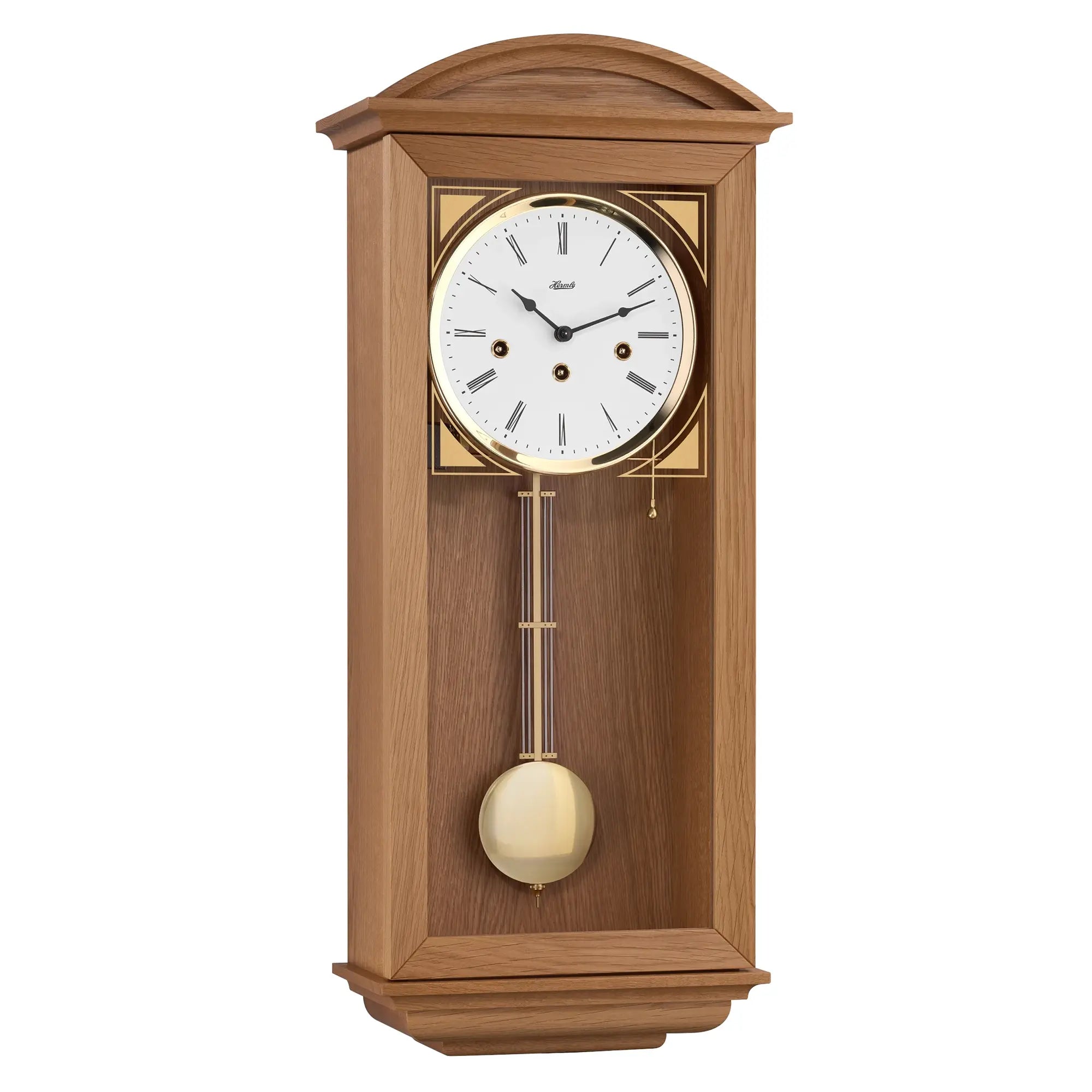 Horloge murale en bois avec cadran rond et pendule à boule oscillante