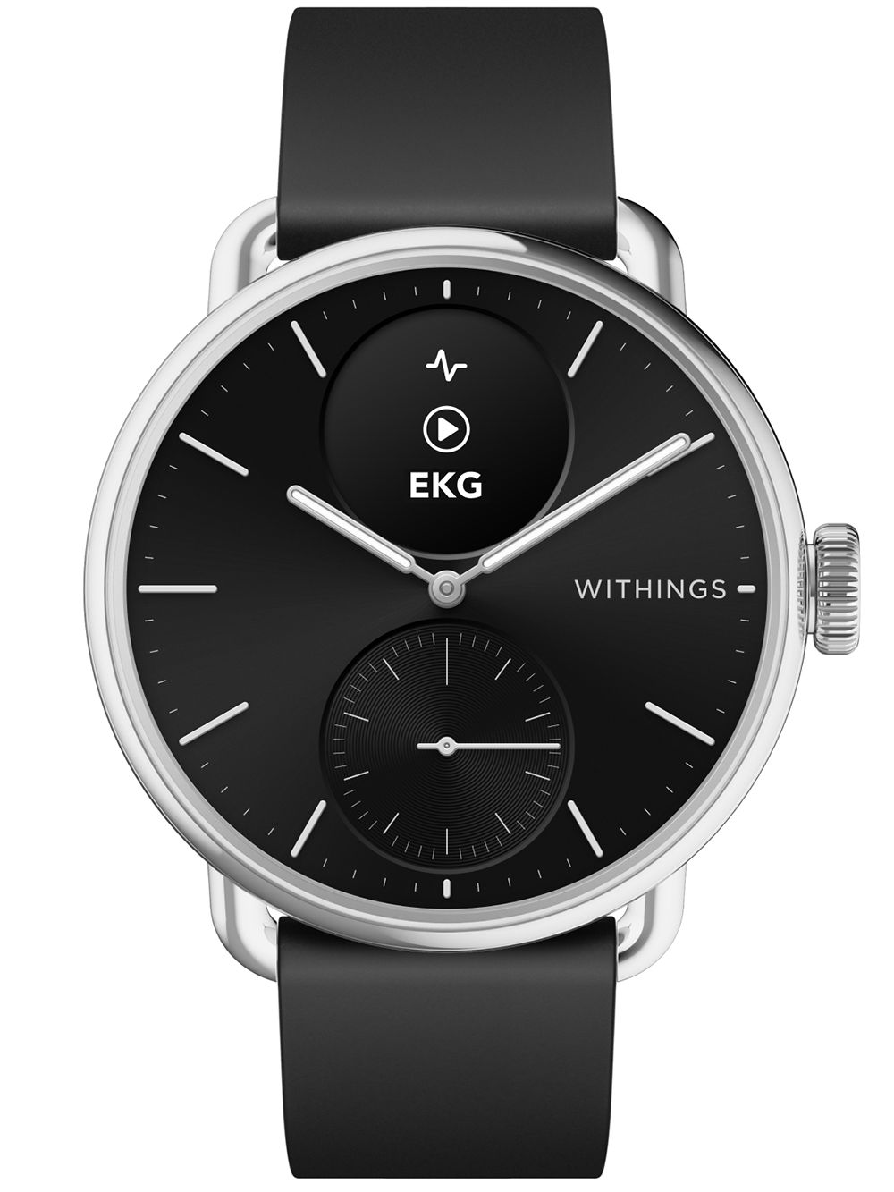 Withings Hybrid-Smartwatch mit EKG-Anzeige, schwarzem Silikonarmband