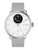 Hybrid-Smartwatch mit silbernem Gehäuse und grauem Silikonarmband, Zifferblatt „Temp“