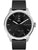 Hybrid-Smartwatch mit schwarzem Zifferblatt, schwarzem Silikonarmband und Edelstahlgehäuse.