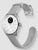 Silberne Hybrid-Smartwatch mit grauem Silikonarmband, seitlicher Krone und Schnalle