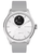 Silberne Hybrid-Smartwatch mit grauem Silikonarmband und rundem Zifferblatt