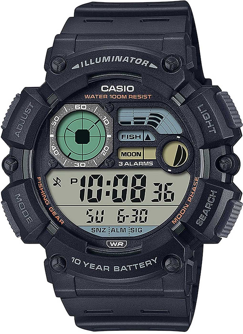 Montre Casio pour homme avec affichage numérique, boîtier noir, éclairage vert, 100 m.