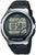 Montre radio-pilotée Casio avec affichage numérique, boîtier rond argenté et bracelet en caoutchouc noir