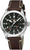 Montre homme avec bracelet en cuir marron, cadran noir, index et aiguilles luminescents