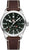 Montre homme avec bracelet en cuir marron foncé, cadran noir et index luminescents