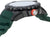 Bracelet de montre : bracelet vert, lunette noire crantée avec protège-couronne rouge