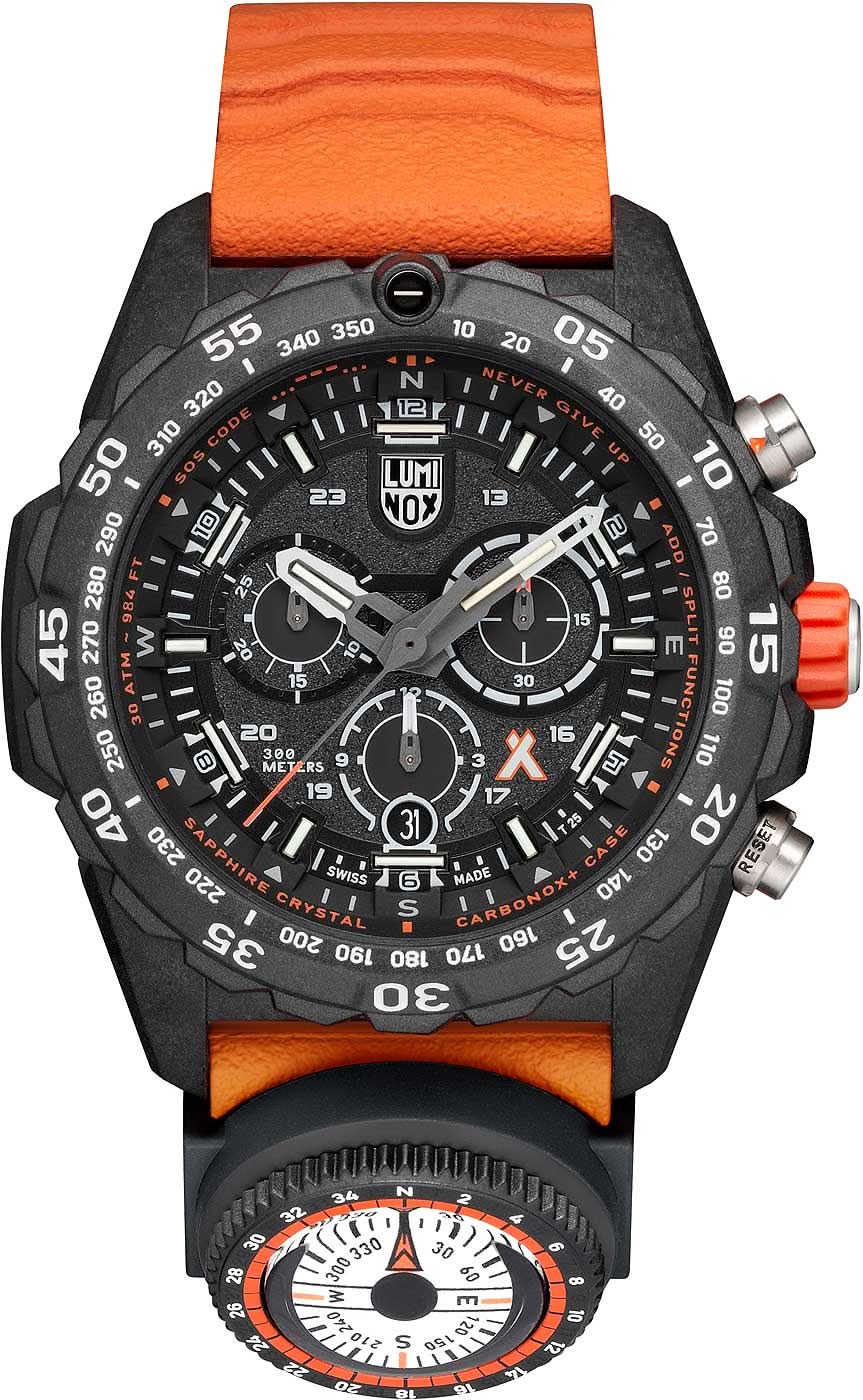 Bracelet de montre pour homme avec boîtier noir, bracelet orange et cadran chronographe